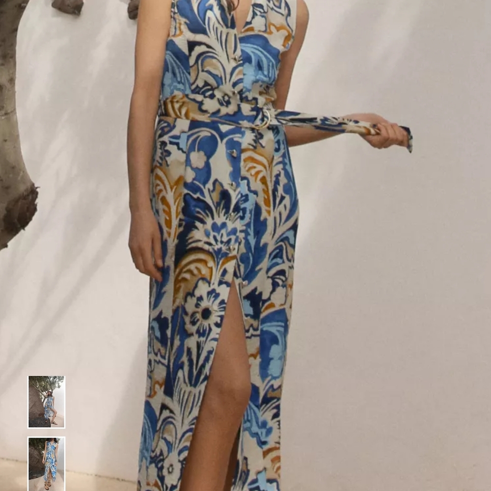 Zara High Low Dress in Blue and Gold Floral - Picture 4 of 10